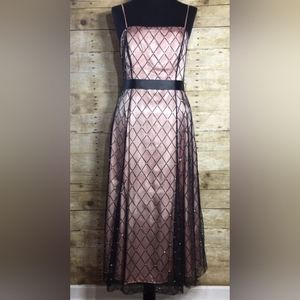 Adrianna Papell blush tulle sparkle 4p dress vintage retro prom Goth Doll Barbie